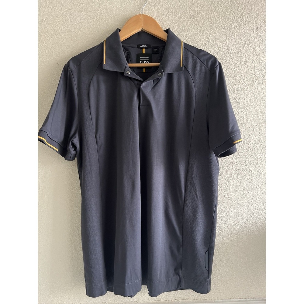 Hugo Boss x Porsche Mens XL Slim Fit Polo Gray Performance Golf Shirt Luxury - Picture 3 of 8